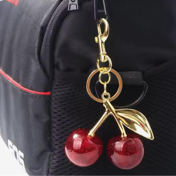 Fashion Delicious Red Cherry Keychain Summer Fruits Cherries Pendant Keyring NIP - Picture 2 of 7